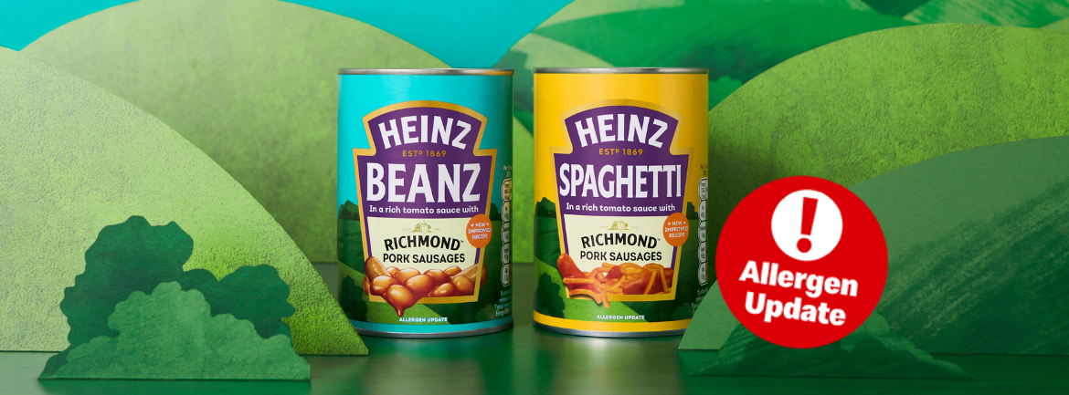 Heinz Beanz with Sausages and Spaghetti with Richmond Pork Sausages allergen update